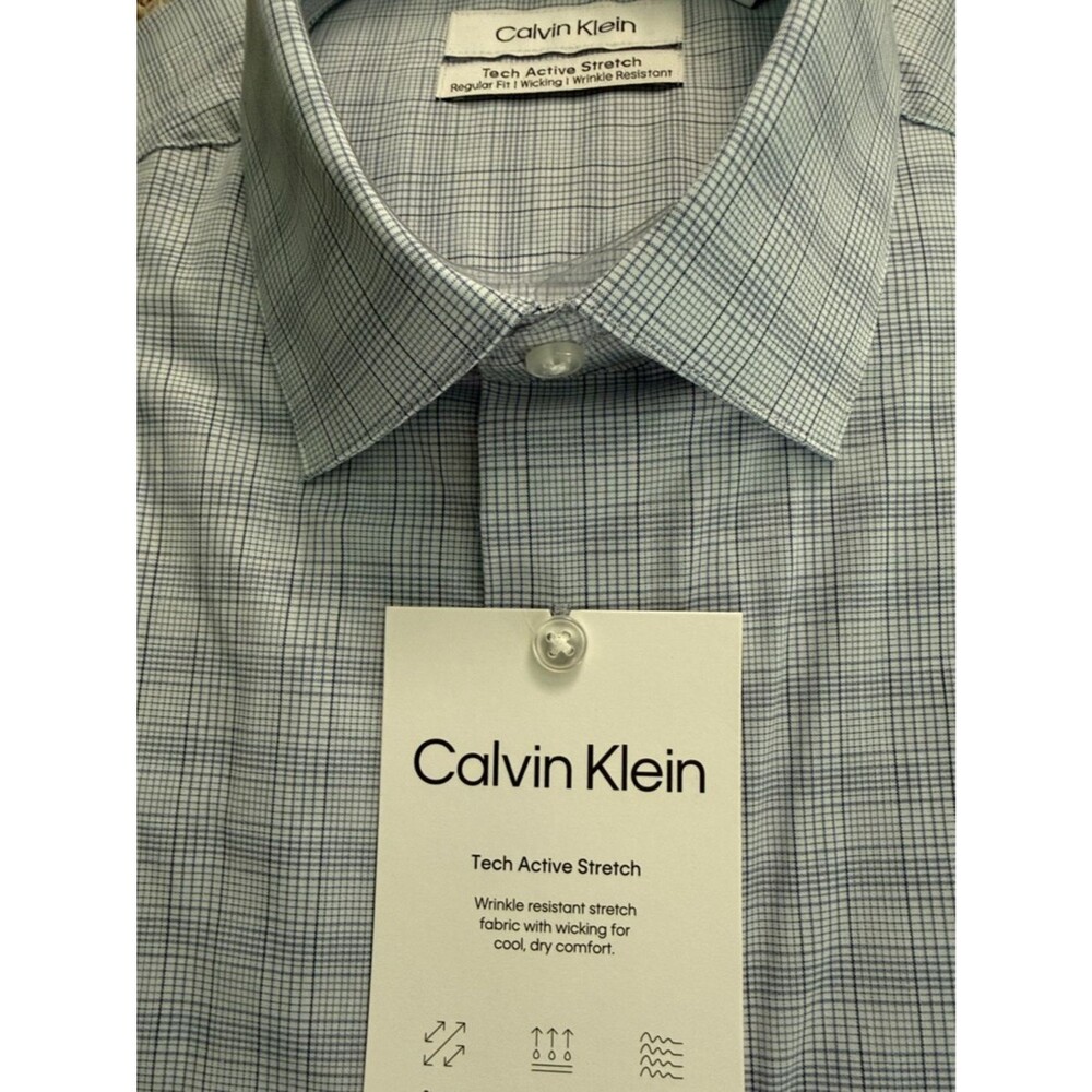 Calvin Klein Men’s Button Down Shirt Blue White Size Medium 15/36 Office Casual